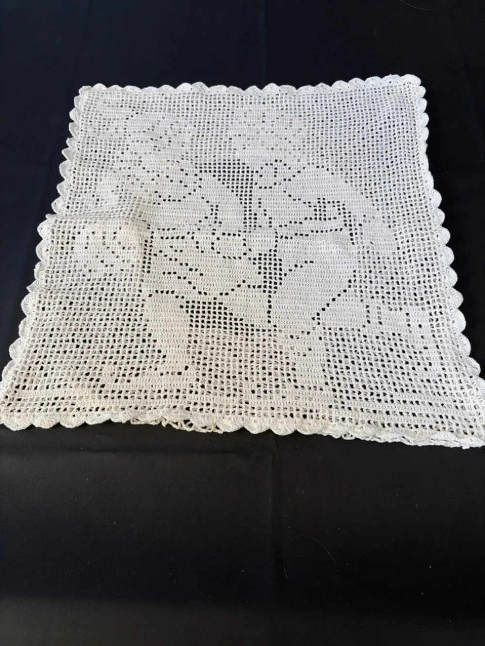 Handmade Crochet Lace Pillow Cover 18x18 Cream Cottagecore Farmhouse